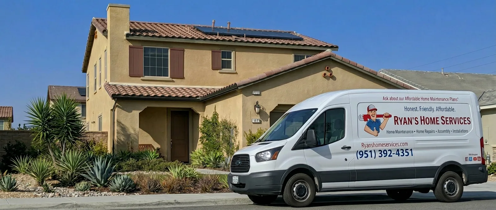 Ryan's Home Services van parked at a Redlands, CA home